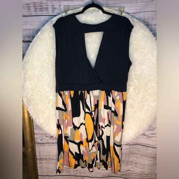 VENUS Blue and Orange Sleeveless Abstract Plunge Midi Sundress size XL NWT - Picture 9 of 16